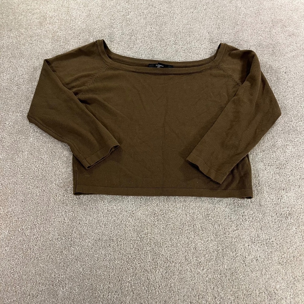 Forever 21 Sweater Top Womens Large Brown Cropped 3/4 Sleeve Scoop Neck